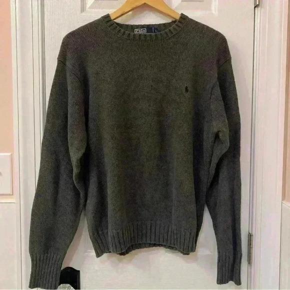 Polo Ralph Lauren 100% Cotton Dark Grey Sweater Navy Pony Size L - Picture 1 of 8